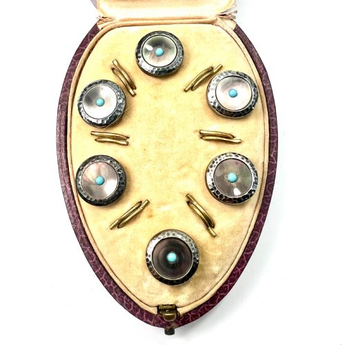 fig 1. RESERVED • Boxed Set of Antique Arts and Crafts Mother of Pearl Dress Buttons