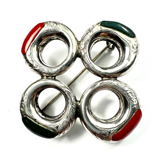 Reserved for Cg to 9 Feb • Victorian Scottish Agate Silver Circles Brooch