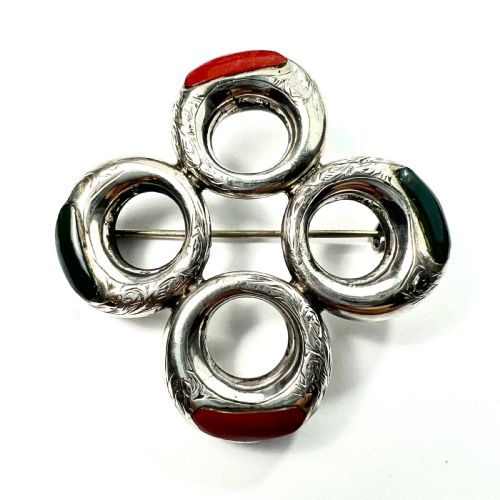 fig 1. RESERVED for CG to 9 FEB • Victorian Scottish Agate Silver Circles Brooch