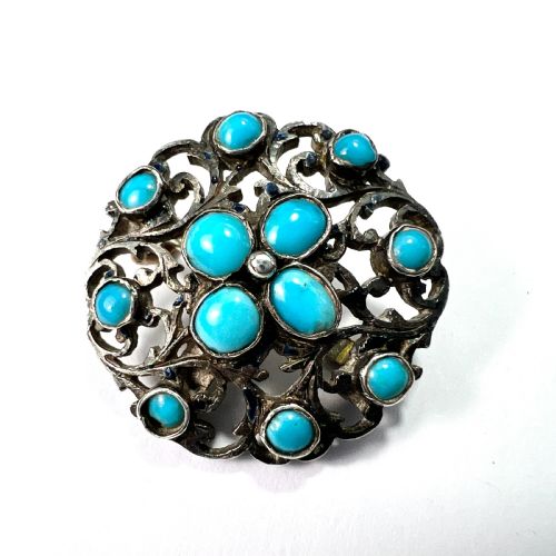 Antique Austro Hungarian Victorian Turquoise Silver Brooch