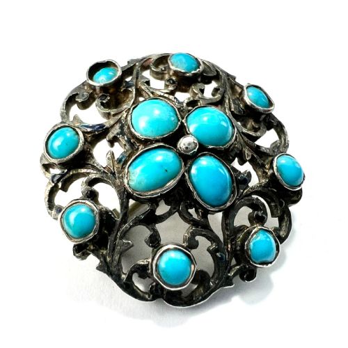 fig 1. Antique Austro Hungarian Victorian Turquoise Silver Brooch