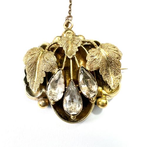 fig 1. Victorian 15CT Gold Chrysoberyl Triple Teardrop Brooch
