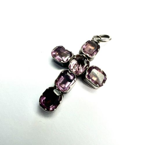 GEORGIAN FOILED AMETHYST SILVER CROSS PENDANT - ADDITIONAL PHOTO 1