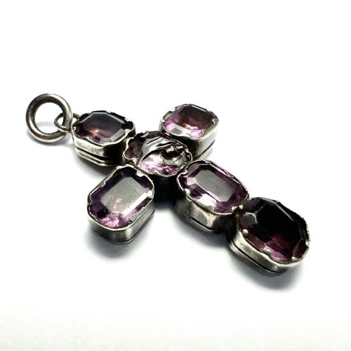 GEORGIAN FOILED AMETHYST SILVER CROSS PENDANT - ADDITIONAL PHOTO 2