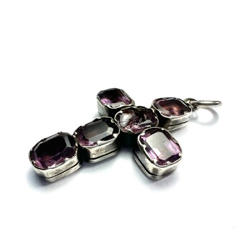 GEORGIAN FOILED AMETHYST SILVER CROSS PENDANT - ADDITIONAL PHOTO 3