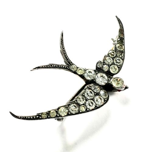Large Victorian Silver Paste Swallow Brooch