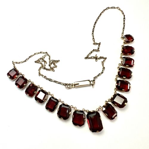 Vintage Garnet 9ct Gold Riviere Chain Necklace