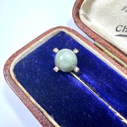 ANTIQUE 9CT GOLD ROSE CUT DIAMOND GREEN STONE STICK PIN - ADDITIONAL PHOTO 1