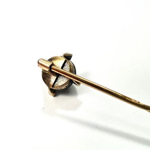 ANTIQUE 9CT GOLD ROSE CUT DIAMOND GREEN STONE STICK PIN - ADDITIONAL PHOTO 3