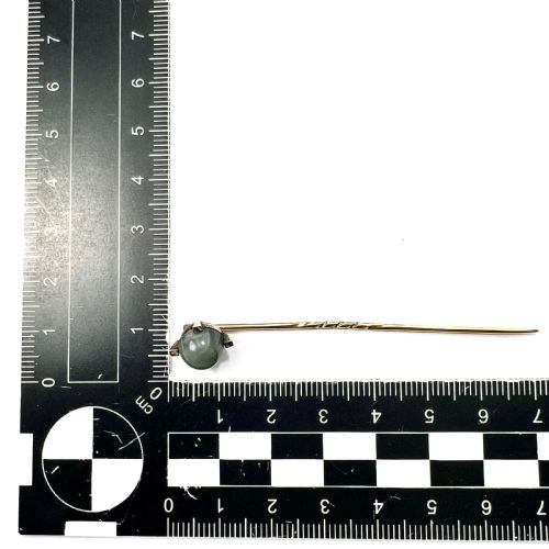 ANTIQUE 9CT GOLD ROSE CUT DIAMOND GREEN STONE STICK PIN - ADDITIONAL PHOTO 6