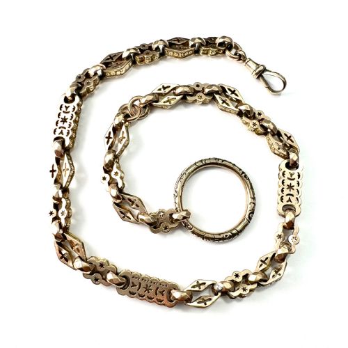 fig 1. Rare Antique 9CT Gold Book Chain Necklace with Split Ring and Albert Clip