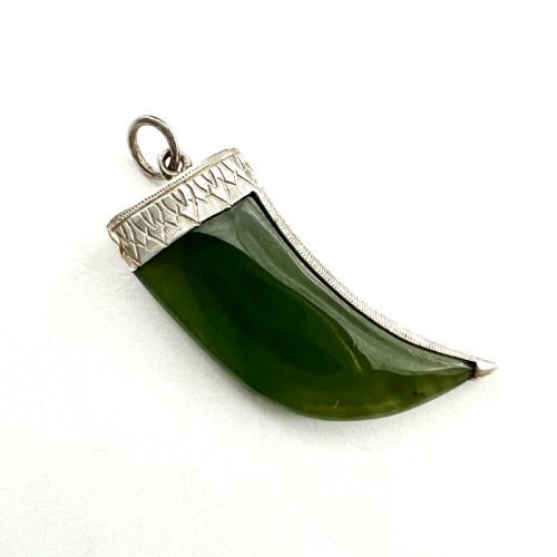 Antique Sterling Silver Jade Claw Fang Pendant
