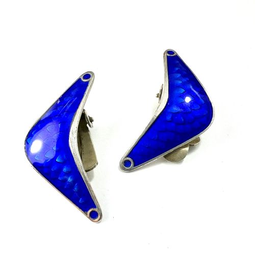 fig 1. Norwegian Mid Century Modernist Sterling Silver Blue Enamel Earrings by Andresen Scheinpflug Oslo