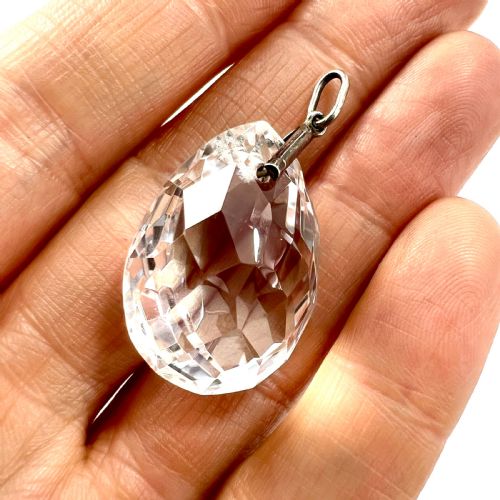 Arts and Crafts Art Deco Rock Crystal Silver Teardrop Pendant