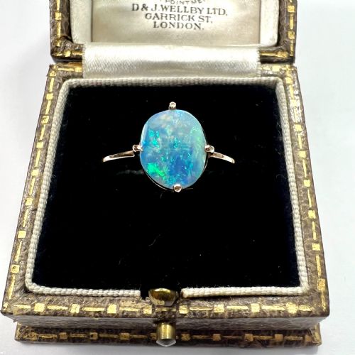 Reserved for J • Vintage Fiery Opal Solitaire 9ct Gold Ring