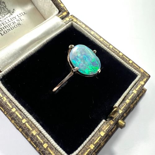 fig 1. RESERVED for J • Vintage Fiery Opal Solitaire 9CT Gold Ring