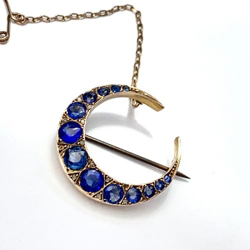 Edwardian 1911 Diamond and Sapphire Paste Crescent Brooch