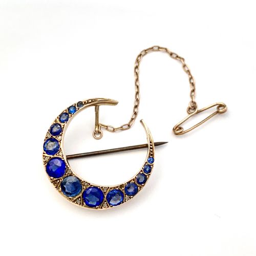 fig 1. Edwardian 1911 Diamond and Sapphire Paste Crescent Brooch