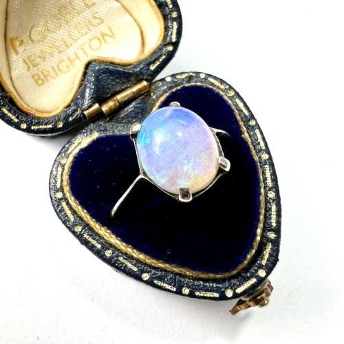 Art Deco Opal Solitaire Sterling Silver Ring