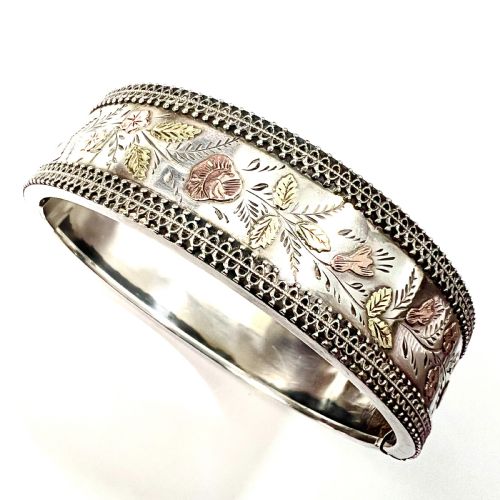 Reserved for Pr • Victorian Silver and Gold Hinged Cuff Bangle