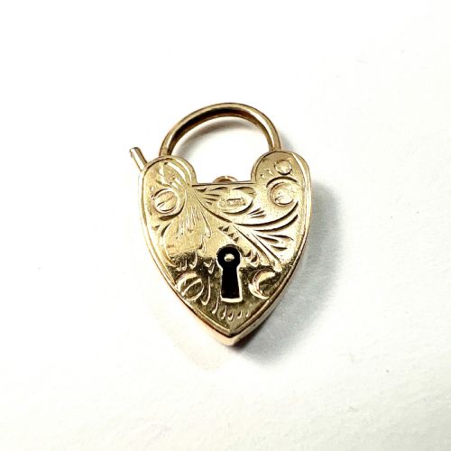 Vintage 9ct Gold Engraved Heart Padlock Charm Pendant