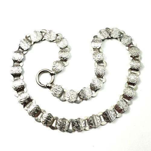 Victorian Silver Botanical Engraved Book Chain Necklace