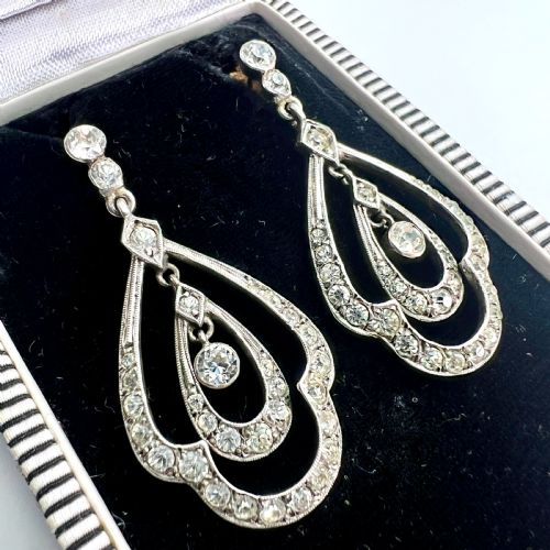 fig 1. Vintage Art Deco Gold Posts Sterling Silver Paste Chandelier Earrings
