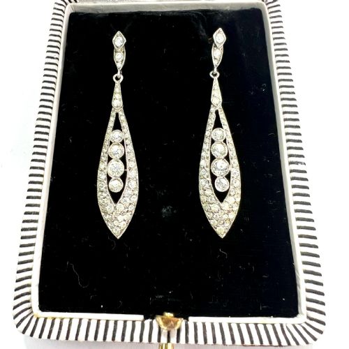 Vintage Ciro Art Deco Sterling Silver Paste Drop Earrings