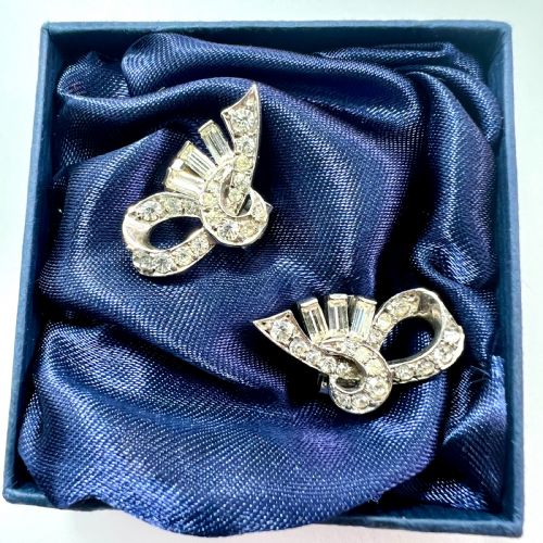 fig 1. • Vintage Art Deco Ciro Sterling Silver Clip-on Earrings Ear Clips