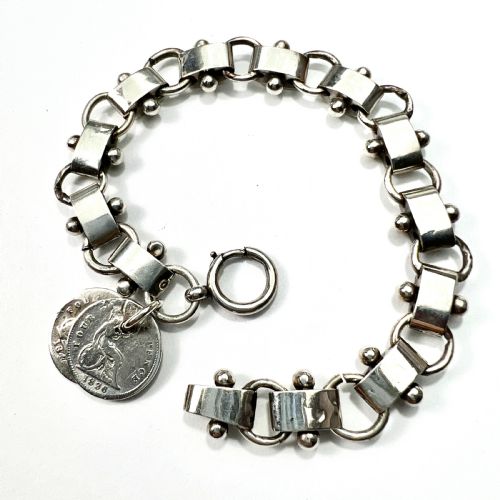 fig 1. Victorian Silver Book Chain Bracelet with Groat Coin Charms