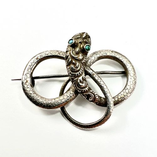 Georgian Silver Serpent Brooch with Turquoise Eyes