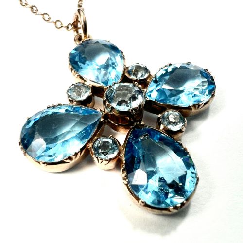 fig 1. Georgian Paste Aquamarine Square Cross Pendant Necklace