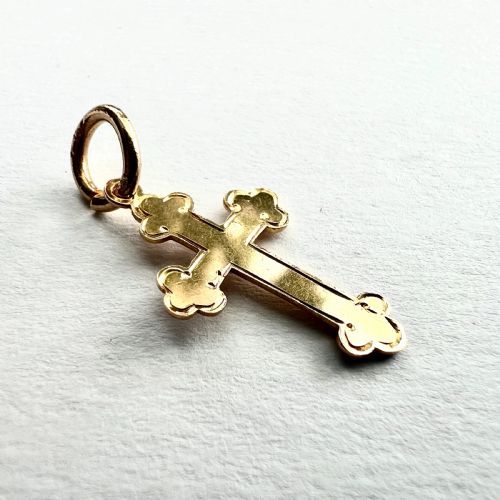 Tiny Antique 9ct Gold Budded Cross Pendant