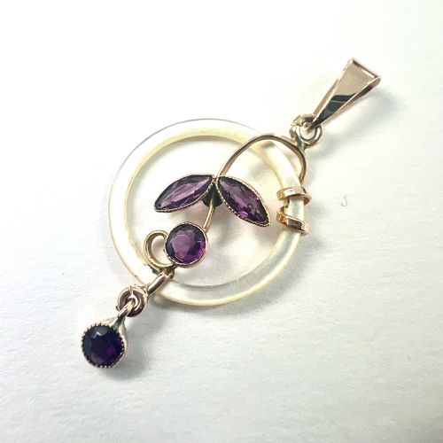fig 1. Rare Edwardian 9CT Gold Mother of Pearl Hoop Pendant • Boxed