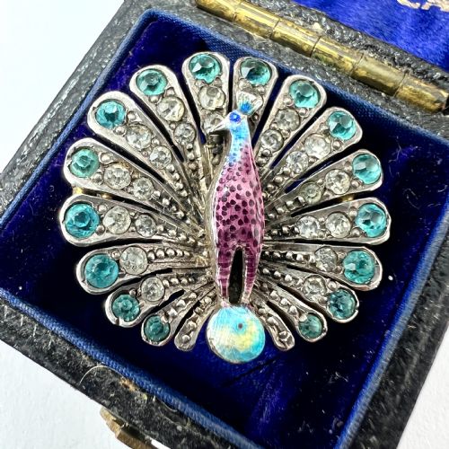 fig 1. Edwardian Paste Peacock Brooch in Sterling Silver and Enamel