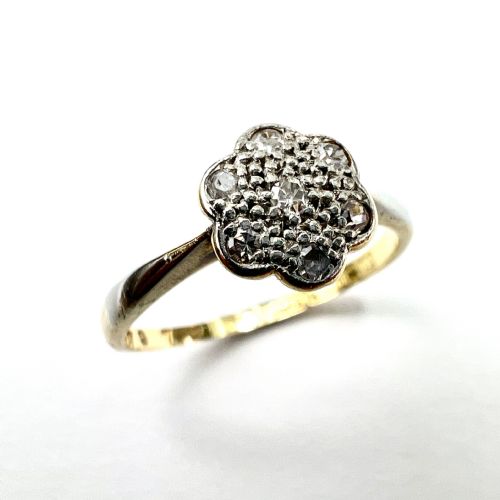 fig 1. 18CT Gold Edwardian/Art Deco Diamond Daisy Cluster Ring 