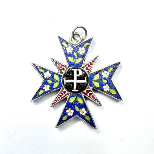 Antique Maltese Cross Silver Micro Mosaic Pendant