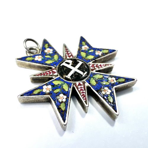 fig 1. Antique Maltese Cross Silver Micro Mosaic Pendant