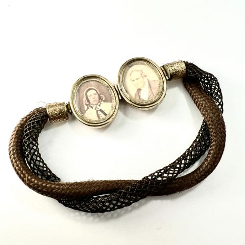 Victorian Double Portrait Woven Hair Mourning Bracelet