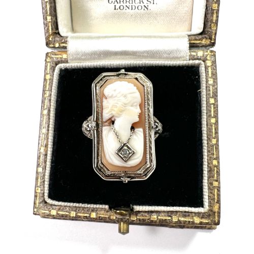 fig 1. Art Deco 14CT White Gold Diamond Reversible Cameo Flip Ring