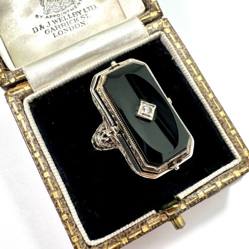 fig 2. Art Deco 14CT White Gold Diamond Reversible Cameo Flip Ring