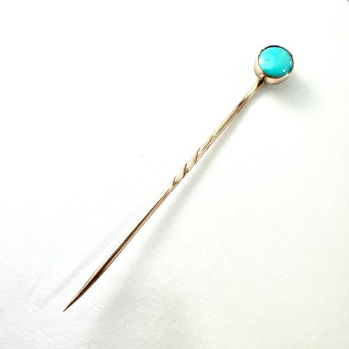 Antique 9ct Gold Turquoise Solitaire Stick Pin