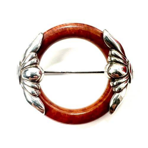 • Large Antique Art Deco Sterling Silver Hoop Brooch