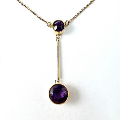 EDWARDIAN GOLD AMETHYST DROP NECKLACE - ADDITIONAL PHOTO 1