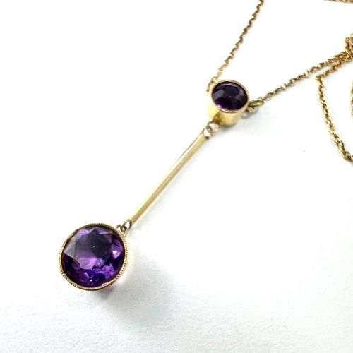 EDWARDIAN GOLD AMETHYST DROP NECKLACE - ADDITIONAL PHOTO 2