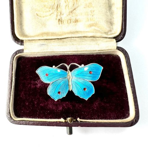 Sterling Silver John Atkins Turquoise Blue Enamel Butterfly Brooch