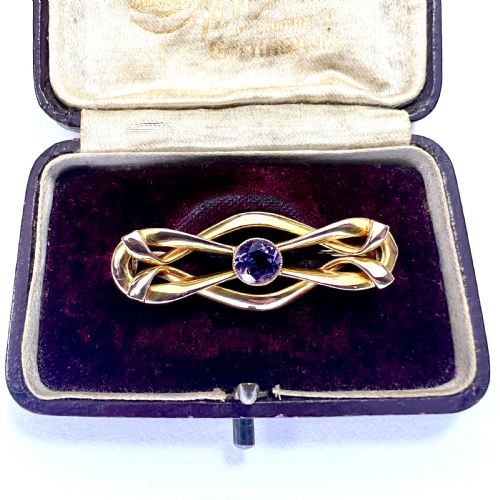 Antique Art Nouveau Solid Gold Amethyst Brooch