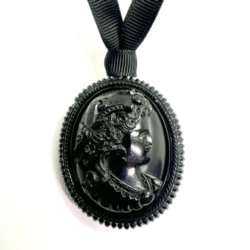 Large Victorian Whitby Jet Double Sided Cameo Pendant