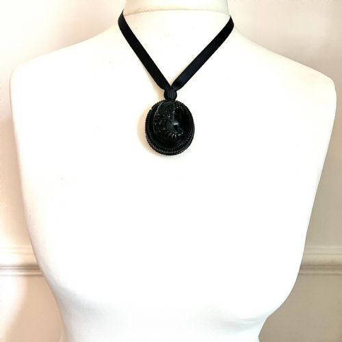 fig 1. Large Victorian Whitby Jet Double Sided Cameo Pendant