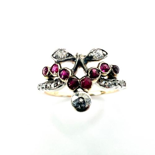 Antique Ruby and Diamond 14ct Gold Cherries Ring
